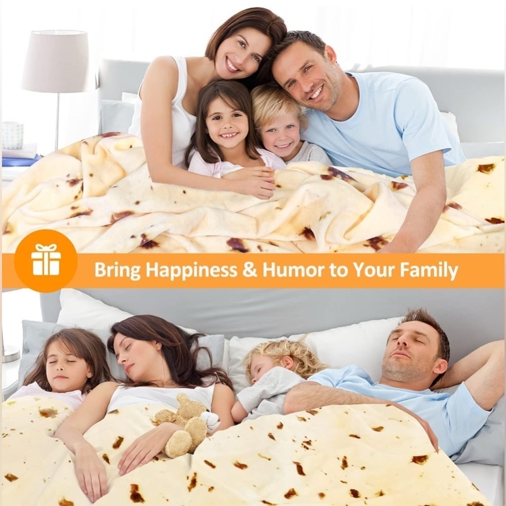 Giant Tortilla Burrito Throw Blanket, Double Sided, Ivory, Brown, 63 inches - Picture 9 of 17